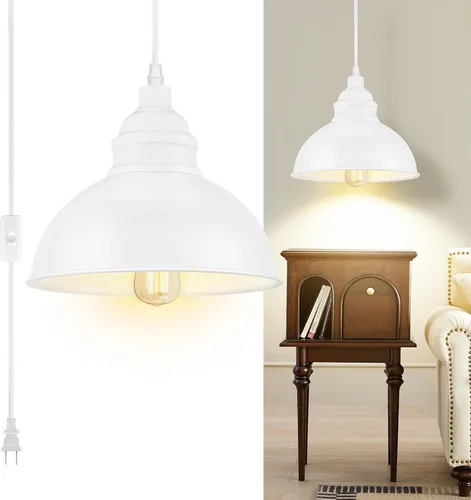 Vista 9 de Lámpara colgante enchufable, luces colgantes de 15 pies con cable de enchufe, interruptor de encendido/apagado, lámpara colgante industrial