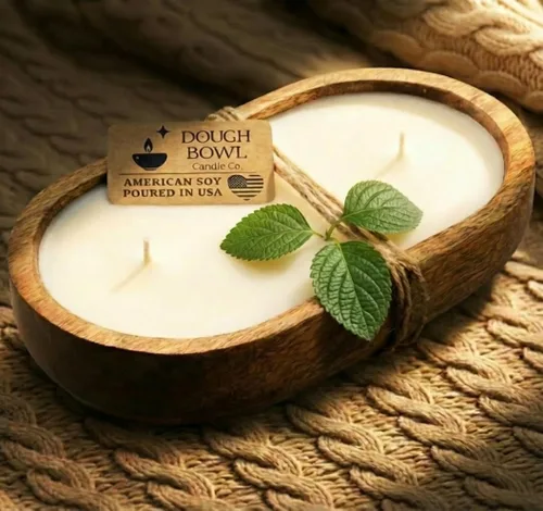 Vista 15 de Dough Bowl Candle Co. Vela de Soja Beach Linen - 3 Mechas Decoración Rústica de Granja Eliminador de Olores en Cuencos de Madera, Vela de Cuenco