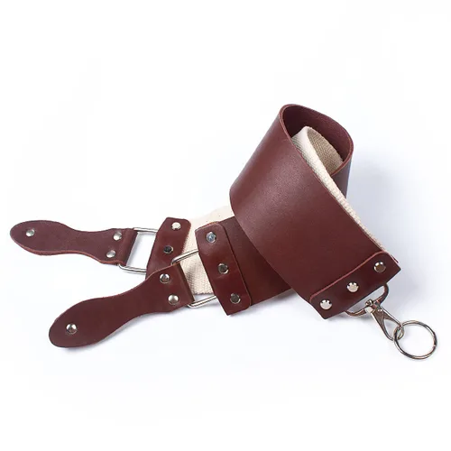 Vista 3 de Razor Strop – Barber's Latigo Leather Straight Razor Strop. Doble correa que será una gran adición para cualquier maquinilla de afeitar recta. Trazo