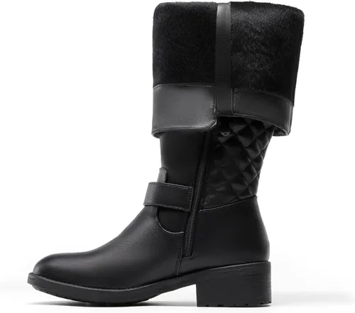 Vista 5 de DREAM PAIRS - Botas de montar de invierno para mujer, cómodas, hasta la rodilla y de pantorrilla ancha