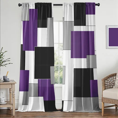 Vista 15 de Cortinas negras y grises para sala de estar, 63 pulgadas de largo, cortinas geométricas modernas, negras, blancas, grises, abstractas, con bolsillo
