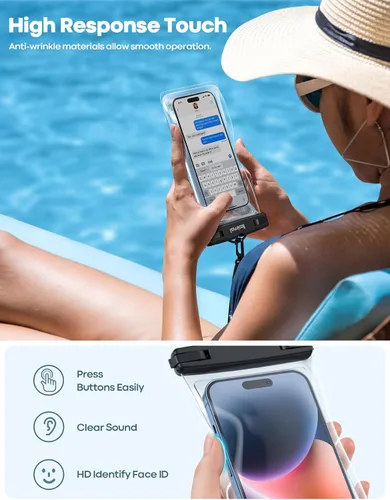 Vista 3 de Lamicall 2 piezas de bolsa impermeable para teléfono flotante - [Diseño suave 3D sin costuras] Funda impermeable IPX8 para teléfono celular