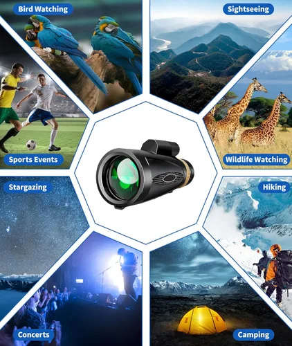 Vista 7 de Telescopio monocular de alta potencia de 80 x 100 con trípode adaptador para smartphone, monoculares de visión más grande para adultos con prisma