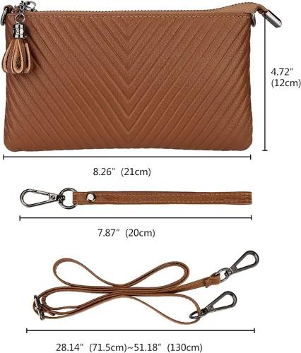 Vista 6 de Uromee Cartera de mano para mujer, de piel auténtica, con cadena de hombro desmontable