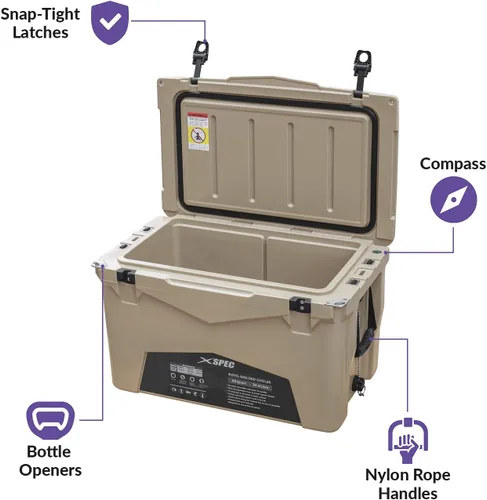 Vista 3 de Xspec 60 Qt XL Roto Molded High Performance Camping Cooler Ice Chest Extra Large Pro Tough Durable Outdoor Overland Rotomolded Hard Cooler