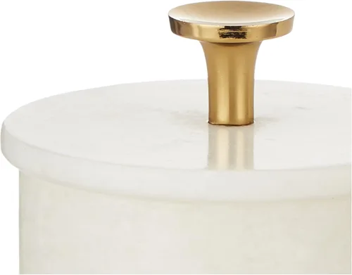 Vista 3 de Queenza Bodega de sal con tapa y perilla de latón, cuenco de sal de mármol Makrana blanco de 3 pulgadas, plato de sal para cocina y comedor, caja