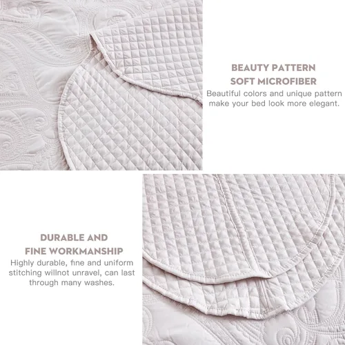 Vista 5 de Colcha tamaño King extragrande, diseño de cachemira, funda de cama ligera, reversible, 5 piezas, 100% microfibra, KingCal King, gris lila