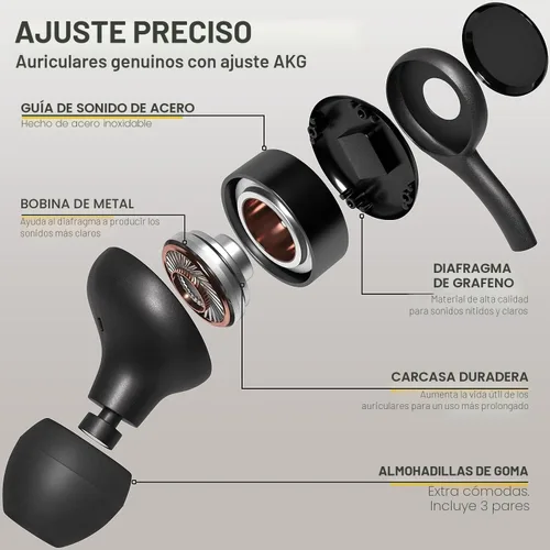 Vista 4 de Audífonos intrauditivos AKG con cable con micrófono, auriculares USB-C con cable trenzado, audífonos AKG con micrófono compatibles con Samsung