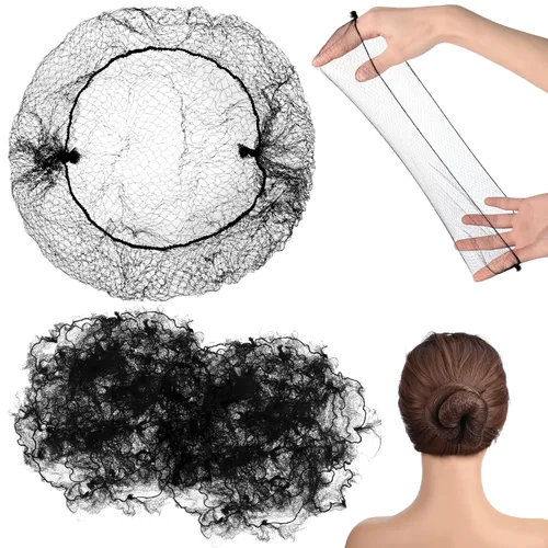 Vista 8 de 400 redes para el cabello para mujer, servicio de alimentos y moños de ballet, malla elástica invisible con bordes, 20 pulgadas (beige)