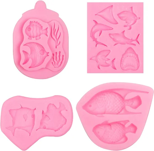 Vista 9 de Moldes de chocolate de pescado, tiburón marino, coral, moldes de silicona para dulces, moldes para hornear fondant con temática de mar