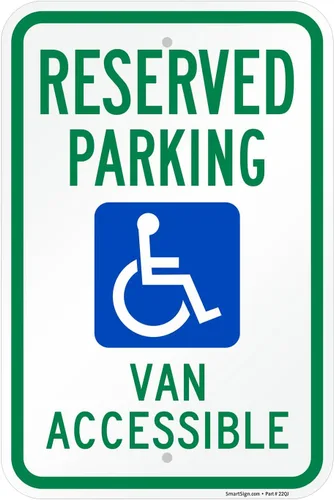 Vista 13 de SmartSign Letrero con texto en inglés "Reserved Parking Van Accessible" de 18 x 12 pulgadas, compuesto de aluminio de 0.079 in de grosor, agujeros