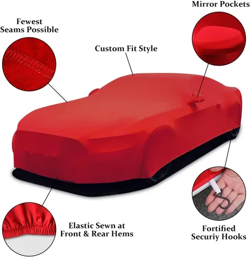Vista 2 de WinPower Funda para automóvil deportivo de interior de 177 a 189 pulgadas, elástica, a prueba de polvo, cubierta completa para automóvil Rojo