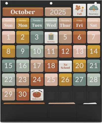 El gráfico de bolsillo de calendario definitivo para el aula para niños - Hermoso calendario con tarjetas educativas para aprendizaje fácil -