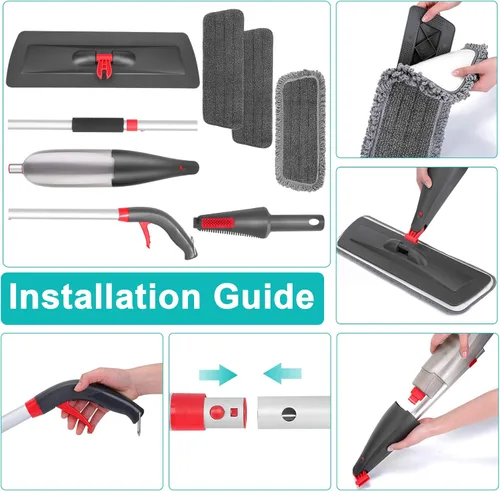 Vista 12 de Trapeador en aerosol para limpieza de suelos con 3 almohadillas lavables, mopa de microfibra húmeda y seca con botella recargable de 27.1 fl oz