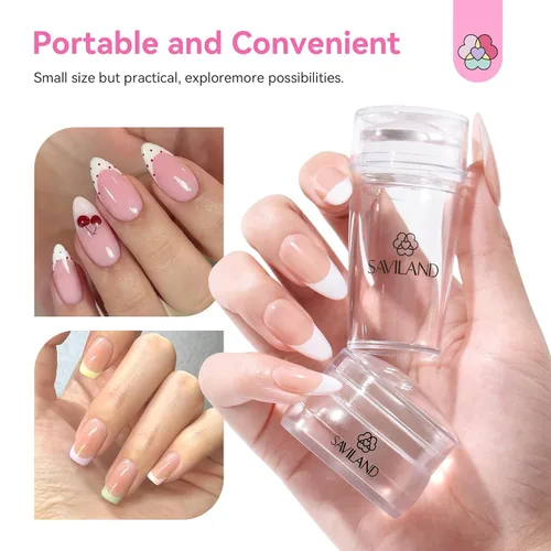 Vista 7 de Saviland Sello de uñas de punta francesa: kit de 4 sellos de uñas de silicona transparente, estampado de gelatina larga y corta con raspadores