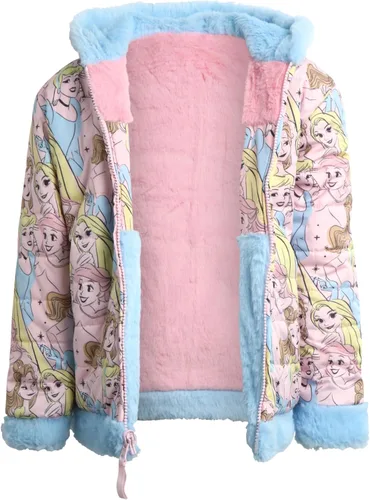 Vista 2 de Disney Chaqueta reversible de princesa para niña, abrigo acolchado con capucha y forro de piel sintética (2T-16)