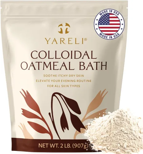 YARELI Avena coloidal, 2 libras (32 onzas), polvo de baño para aliviar la picazón seca de la piel debido al eccema y la psoriasis, para adultos,