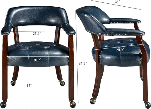 Vista 2 de MODERION Sillas de comedor con ruedas y brazo, sillas de capitán Caster Boss con patas de madera maciza, sillas de escritorio de oficina con botón