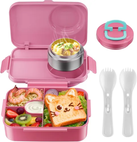 Vista 8 de DaCool - Lonchera mejorada para niños con termo para comida caliente 1400ml, caja bento para niños con termo pequeño de 5oz para niños y niñas