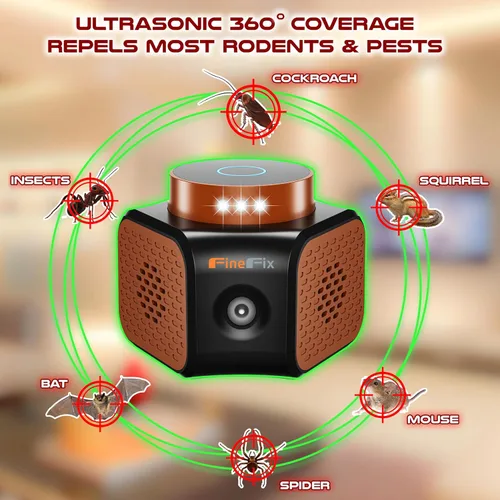 Vista 6 de FineFix 360 Enchufe ultrasónico repelente de plagas repelente de ratones de 4 modos lo mejor para deshacerse de las plagas repelente para interiores