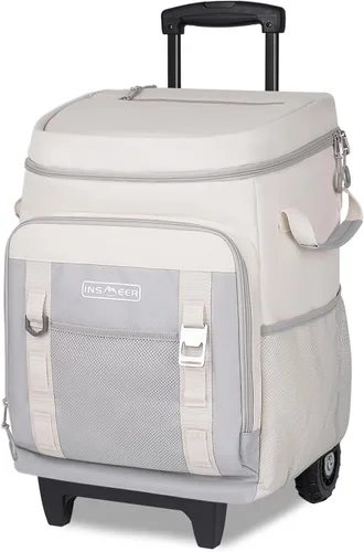 Vista 9 de INSMEER Cooler with Wheels and Handle, 80 Cans/50L Rolling Cooler, Portable Soft Sided Cooler with Wheel, 2-in-1 Collapsible Trolley Cart, Large