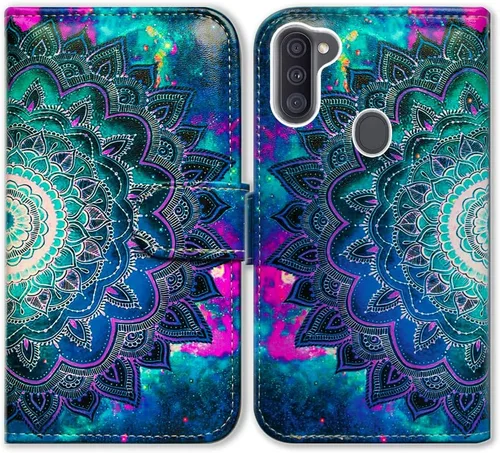 Vista 18 de Bcov Funda para Galaxy A11 (versión de EE. UU.), magníficos colores circulares de piel con tapa y ranura para tarjeta con soporte para Samsung
