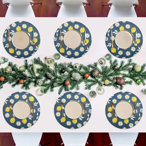 Vista 7 de Yellow Lemons Round Place Mats, Non Slip Round Washable Placemats for Kitchen Table one sizex1