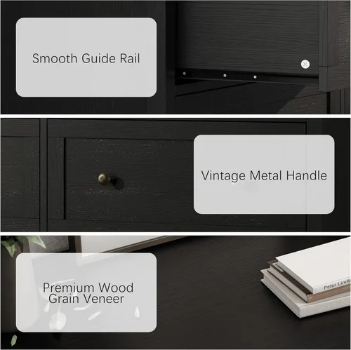 Vista 5 de Cómoda de madera con 8 cajones de 56.3 pulgadas de ancho, cómoda de almacenamiento grande para dormitorio, sala de estar, pasillo, entrada Negro