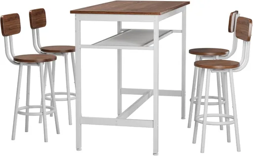 Vista 3 de 5 Bar Table Set, Kitchen Bar Table and Chairs Set of 4, Metal Counter Height Table with Stools for Dining Room, Living Room Breakfast Table