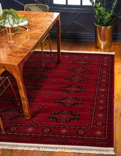 Vista 8 de Unique Loom Tekke Collection - Alfombra Khabour (3 pies 1 pulgada, redonda, rojo/negro)