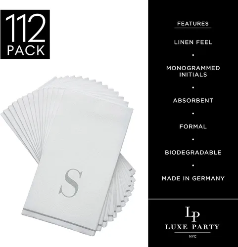 Vista 2 de Luxe Party Paquete de 112 servilletas con monograma Letra S inicial Desechables Aerolaid premium Tacto de lino Ajuste de mesa decorativo