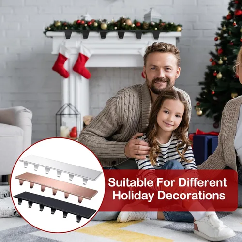 Vista 6 de Ceenna Soportes para calcetines de Navidad para manto, ganchos colgantes de metal resistente con 6 ganchos, base de calcetines pesados, adornos