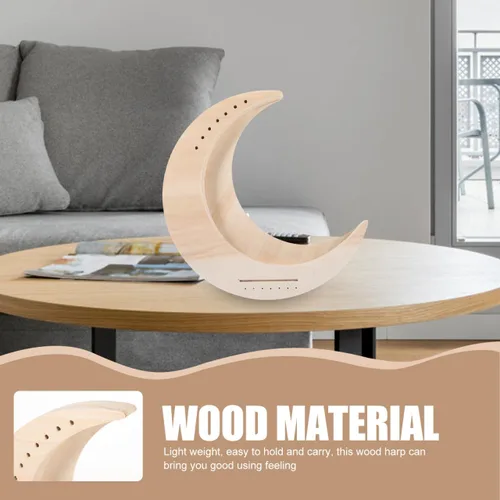 Vista 6 de Vaguelly Instrumento musical portátil con forma de luna de lira de madera de 7 cuerdas para principiantes, práctica y rendimiento de bricolaje 11.81