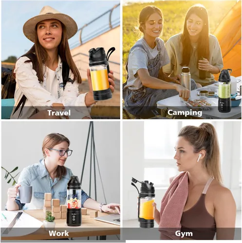 Vista 6 de Licuadora personal portátil para batidos, batidos de proteínas, bebidas congeladas, botella de licuadora de 24 onzas con boquilla para sorber, tapa