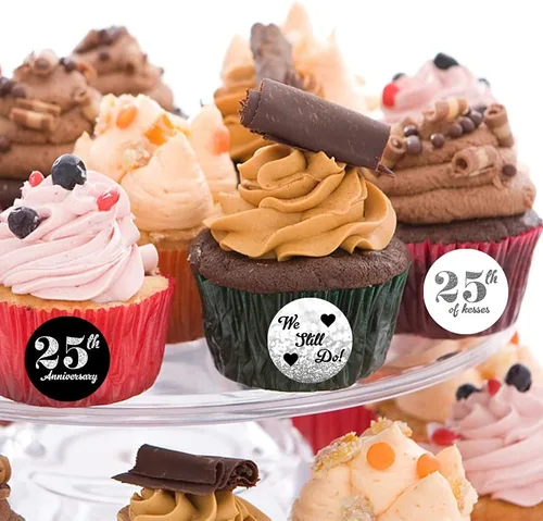 Vista 2 de 270 calcomanías de oro negro para aniversario del 25 aniversario, sellos de sobre, calcomanías de chocolate y dulces