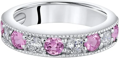 Vista 3 de Peora Sterling Silver 4mm Milgrain Half-Eternity Anniversary Wedding Ring Band for Women, Various Gemstones, Comfort Fit, Sizes 5 to 9