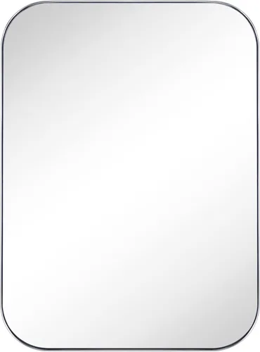 Vista 2 de Espejo de pared rectangular redondeado de níquel cepillado de 22 x 30 pulgadas, espejo de pared rectangular con marco de metal de acero inoxidable