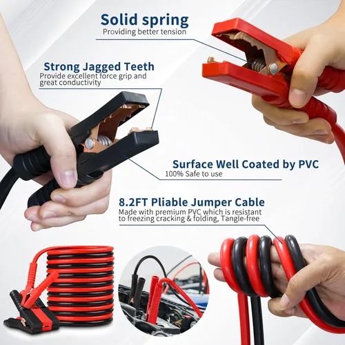 Vista 3 de XOOL Kit de emergencia para automóvil con cables de puente, kit de primeros auxilios, correa de remolque y juego de herramientas – Kit de seguridad