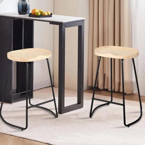 Vista 76 de HeuGah Juego de 4 taburetes de bar con asiento de silla de montar con patas de metal, taburetes rústicos de altura de mostrador sin respaldo