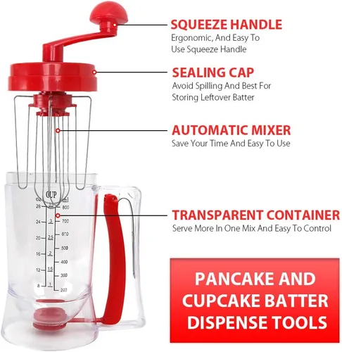 Vista 2 de Dispensador de masa 3 en 1, dispensador automático de masa para panqueques y magdalenas con molde para pastel, sin BPA, grado alimenticio