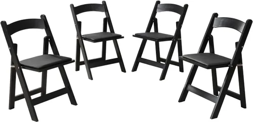 Vista 3 de Wood Folding Chair, Folding Chairs Set of 4, Upholstered Dining Chairs with Black Cushion, Stackable Collapsible Chair for Outside Indoor, Accent