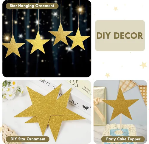 Vista 3 de 100 piezas de estrellas doradas con purpurina de 6 pulgadas con doble impresión de estrellas de papel con estrellas doradas, decoración de tablón