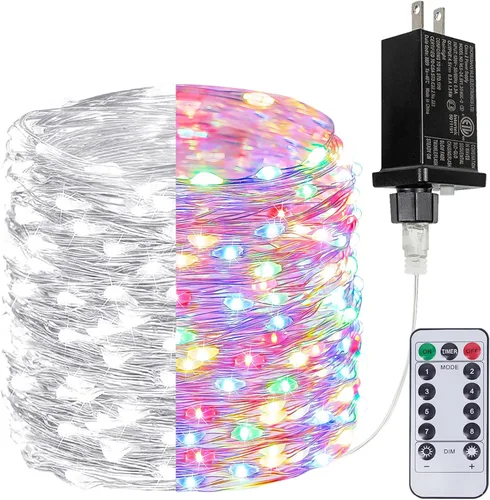 Vista 24 de Guirnalda de luces LED enchufables de 33 pies, impermeable, para exteriores e interiores, 8 modos con temporizador, luz de Navidad, decoración