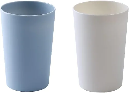 Taza simple para beber, vaso de plástico para el hogar, soporte para cepillos de dientes para parejas, gran capacidad de 10 onzas (azul y blanco)