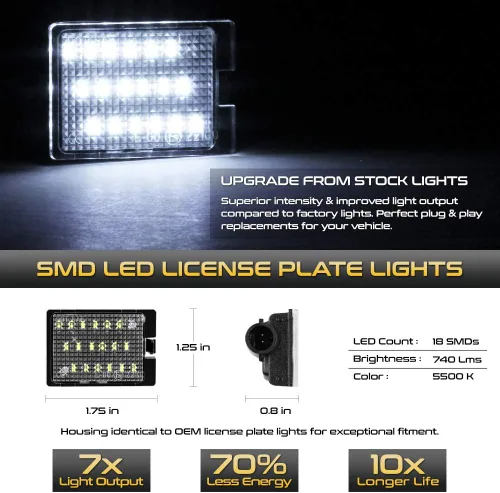 Vista 2 de VIPMOTOZ Luz LED completa para placa de matrícula 2014-2022 compatible con Dodge Durango, 6000 K blanco diamante, juego de 2 piezas de repuesto