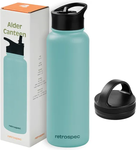 Vista 10 de Retrospec Botella de agua aislada de aliso con tapa de popote y tapa de asa, termo de acero inoxidable con boca ancha de doble pared aislada al