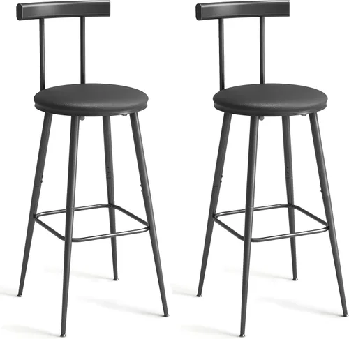 Taburetes de bar, juego de 2 taburetes de cocina altos, sillas de bar con respaldo y reposapiés, taburetes industriales con asiento suave de PU,