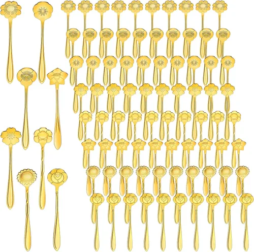 Vista 8 de EBOOT 24 piezas de cucharaditas de té con flores doradas de acero inoxidable, cucharas de fiesta mini, lindas cucharaditas para revolver café
