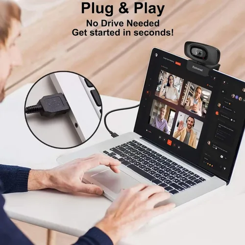 Vista 6 de Cámara web 2K Quad HD con cubierta de privacidad y micrófono con cancelación de ruido y adaptador USB C, cámara de transmisión web de video para PC