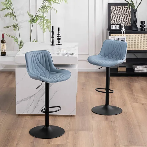Vista 77 de YOUTASTE Juego de 2 taburetes de bar, taburetes de bar giratorios ajustables con respaldo, sillas de bar tapizadas de piel sintética gris con base